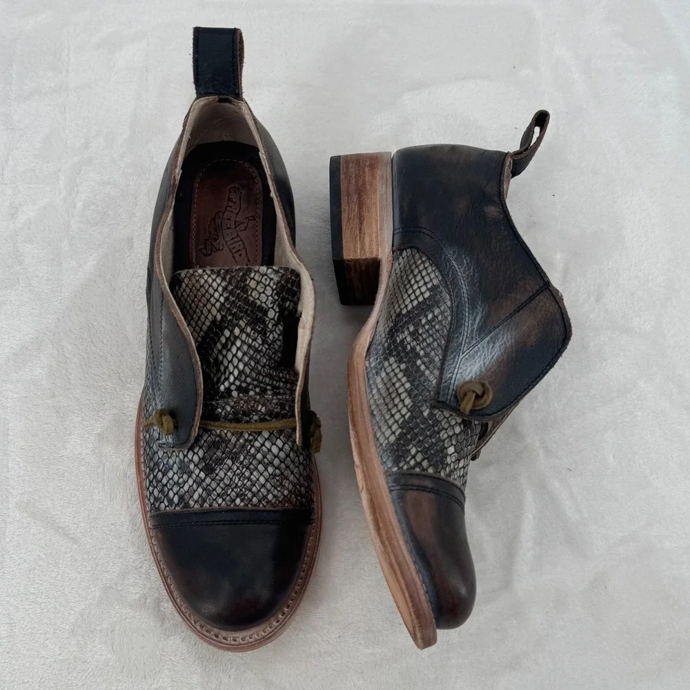 Freebird Mabel Oxford Leather Shoes Black Multi Snakeskin , Size 8 - MSRP $215